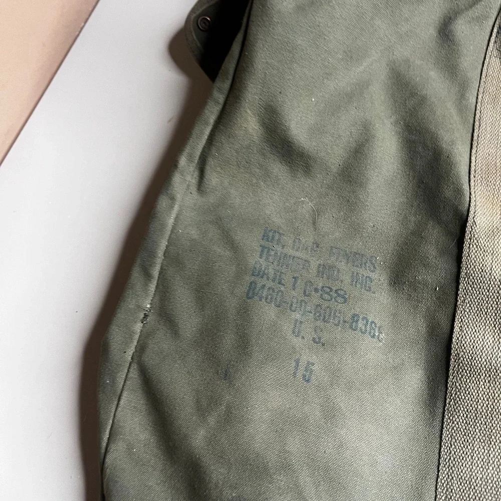 Vintage 1988 US Military Flyers Kit Bag Canvas Duffel Bag Olive Drab 80s Cargo
